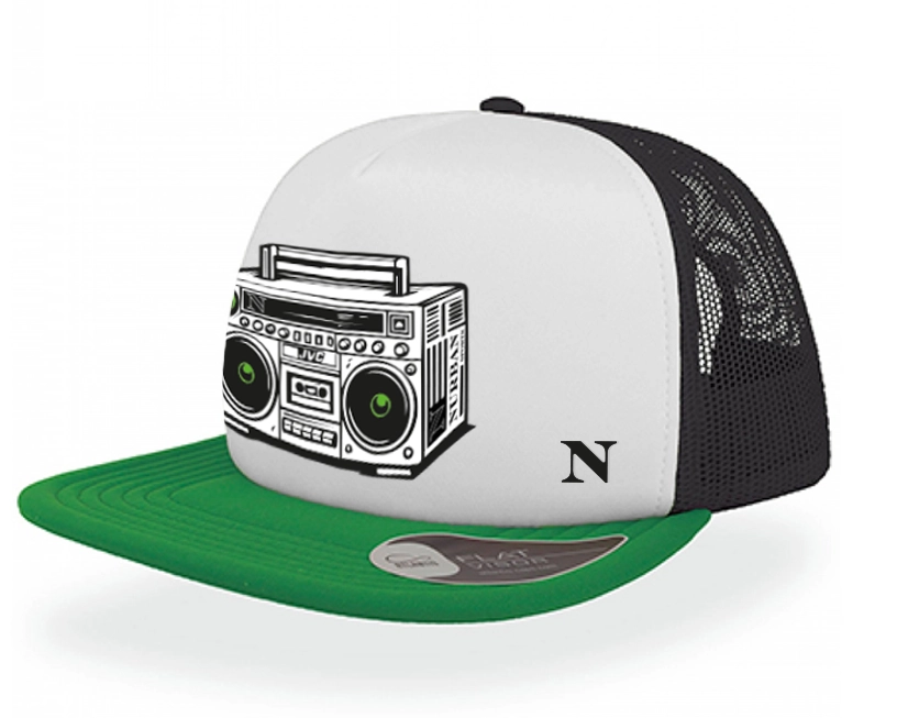5-Panel green/white/black Snapback Cap Boombox